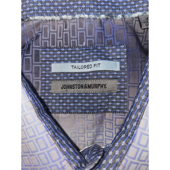 Johnston & Murphy Tailored Fit XL Mens Dress Shirt Blue Geometric Pattern - Picture 5 of 8